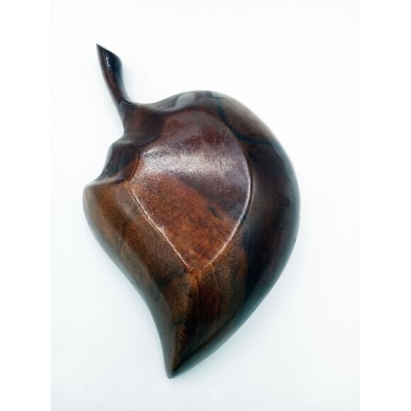 Leaf-Shaped Bowl Vintage Midcentury Modern Monkey Pod 8.5 Inch Rustic Kitchen - Picture 12 of 16